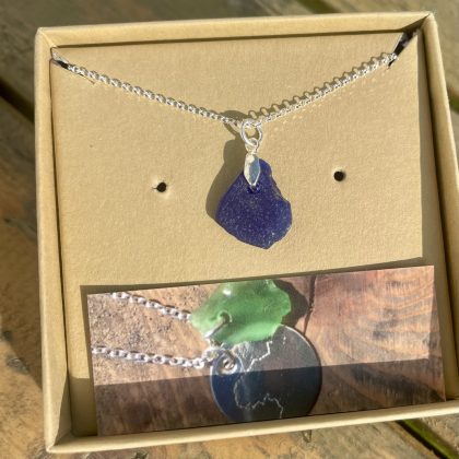 Cobalt Blue Seaglass & Silver Pendant