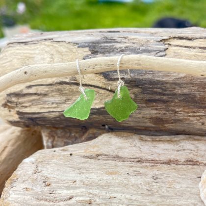 Green Seaglass & Silver Earrings