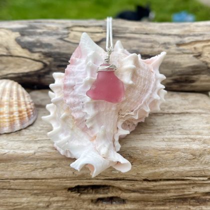 Rare Pink Seaglass & Silver Wrap Pendant