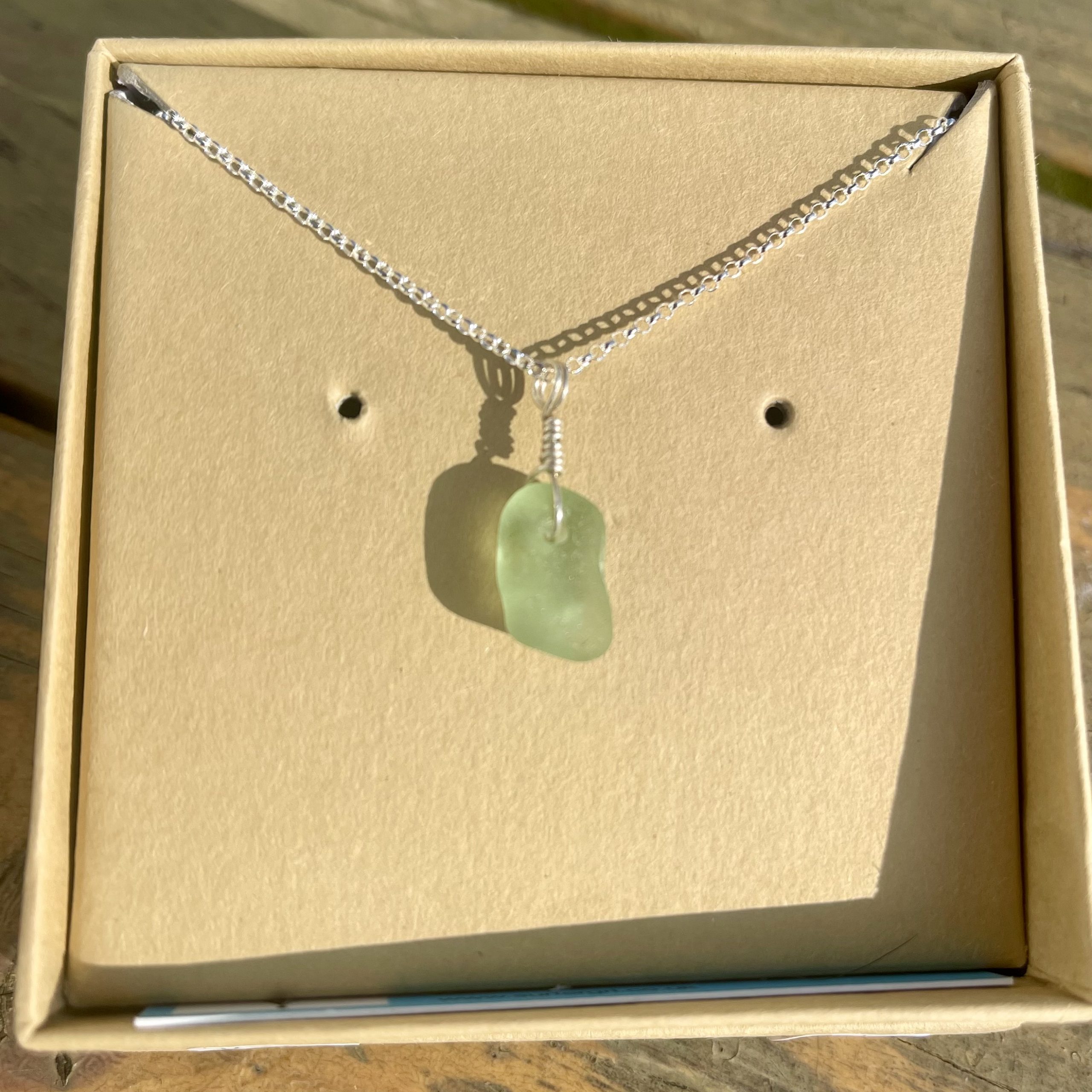 Small Seafoam & Silver Wrapped Pendant