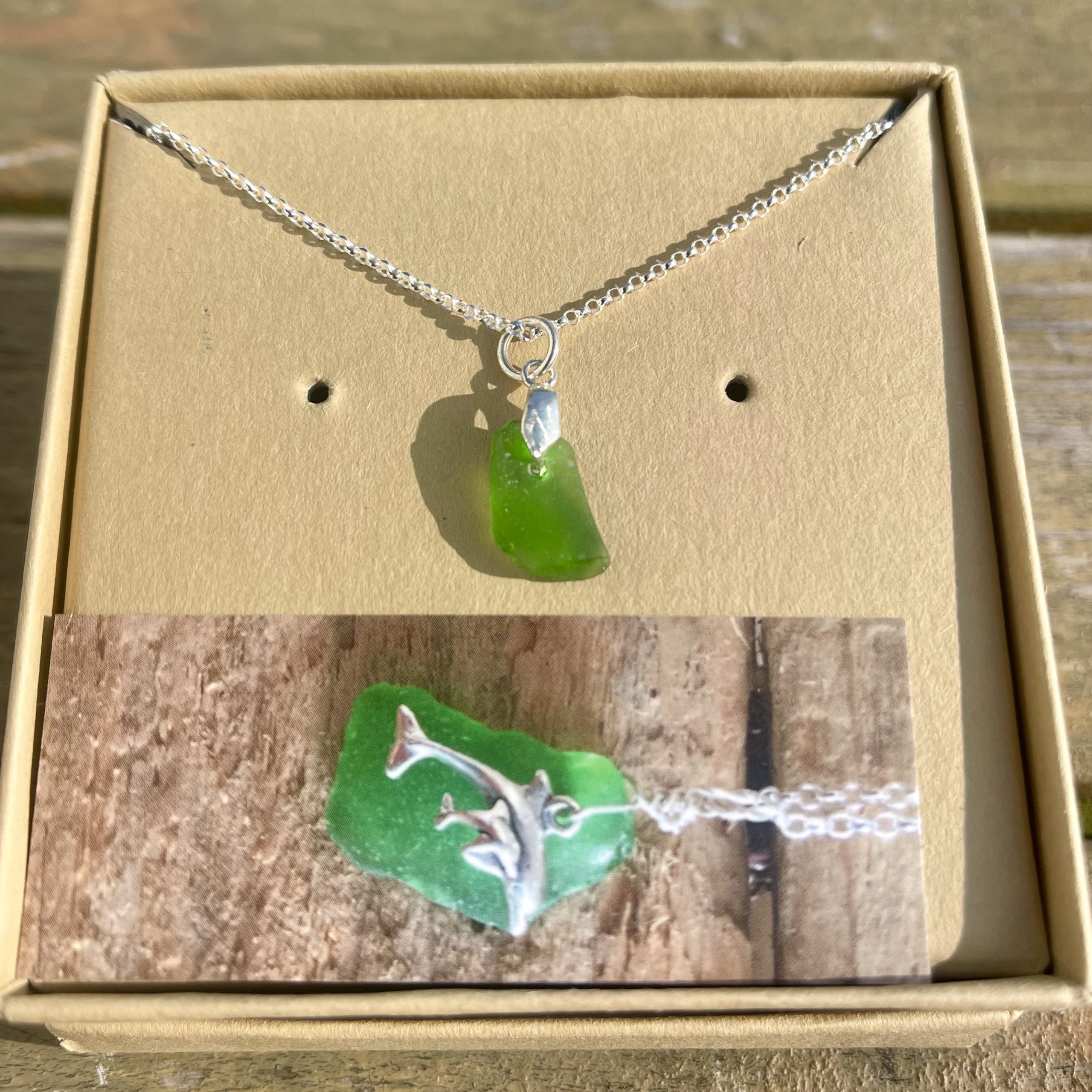 Green Seaglass & Silver Bail Pendant