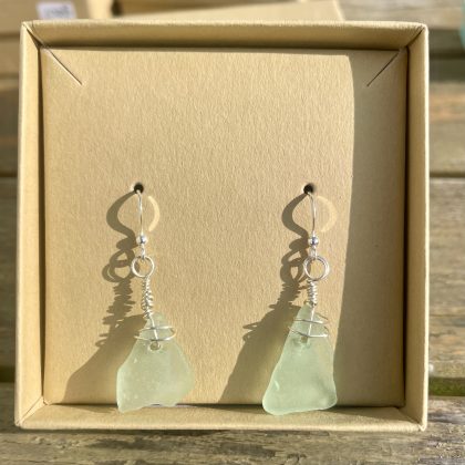 Seafoam Seaglass & Silver Earrings