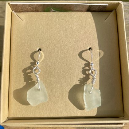 White Seaglass & Silver Earrings