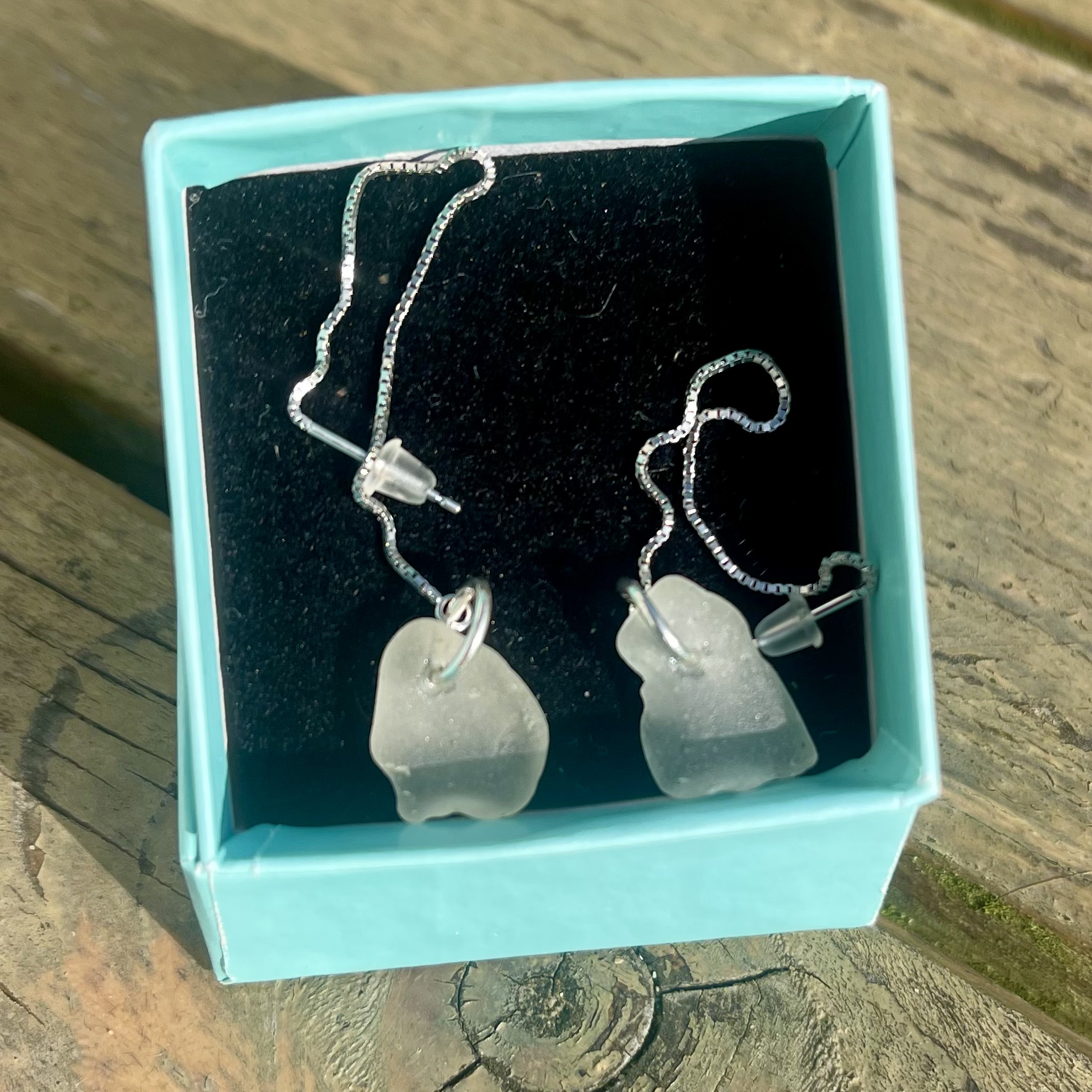 White Seaglass & Silver Threader Earrings - Image 2