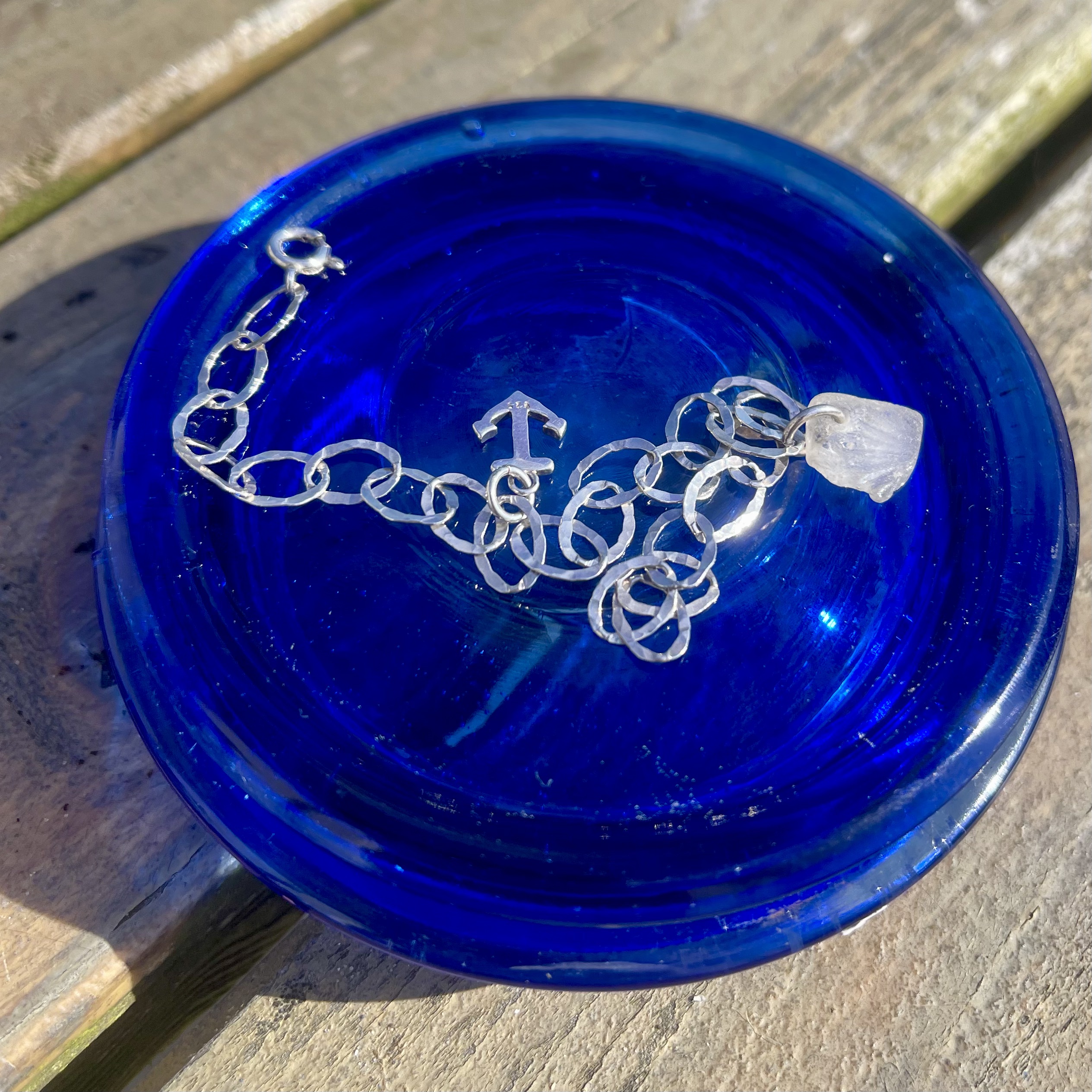 Silver Link Anchor & White Seaglass Charm Bracelet - Image 3