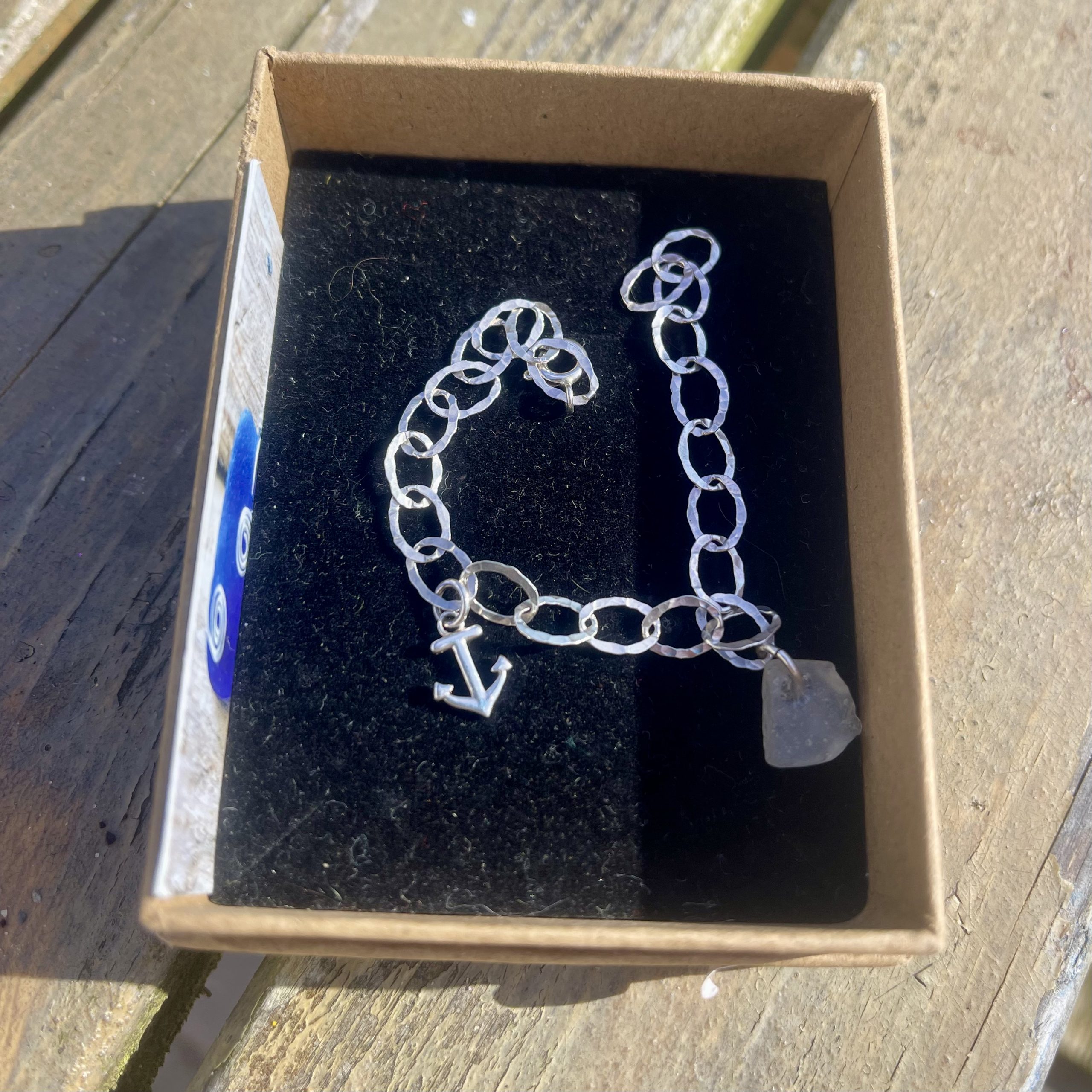 Silver Link Anchor & White Seaglass Charm Bracelet - Image 4
