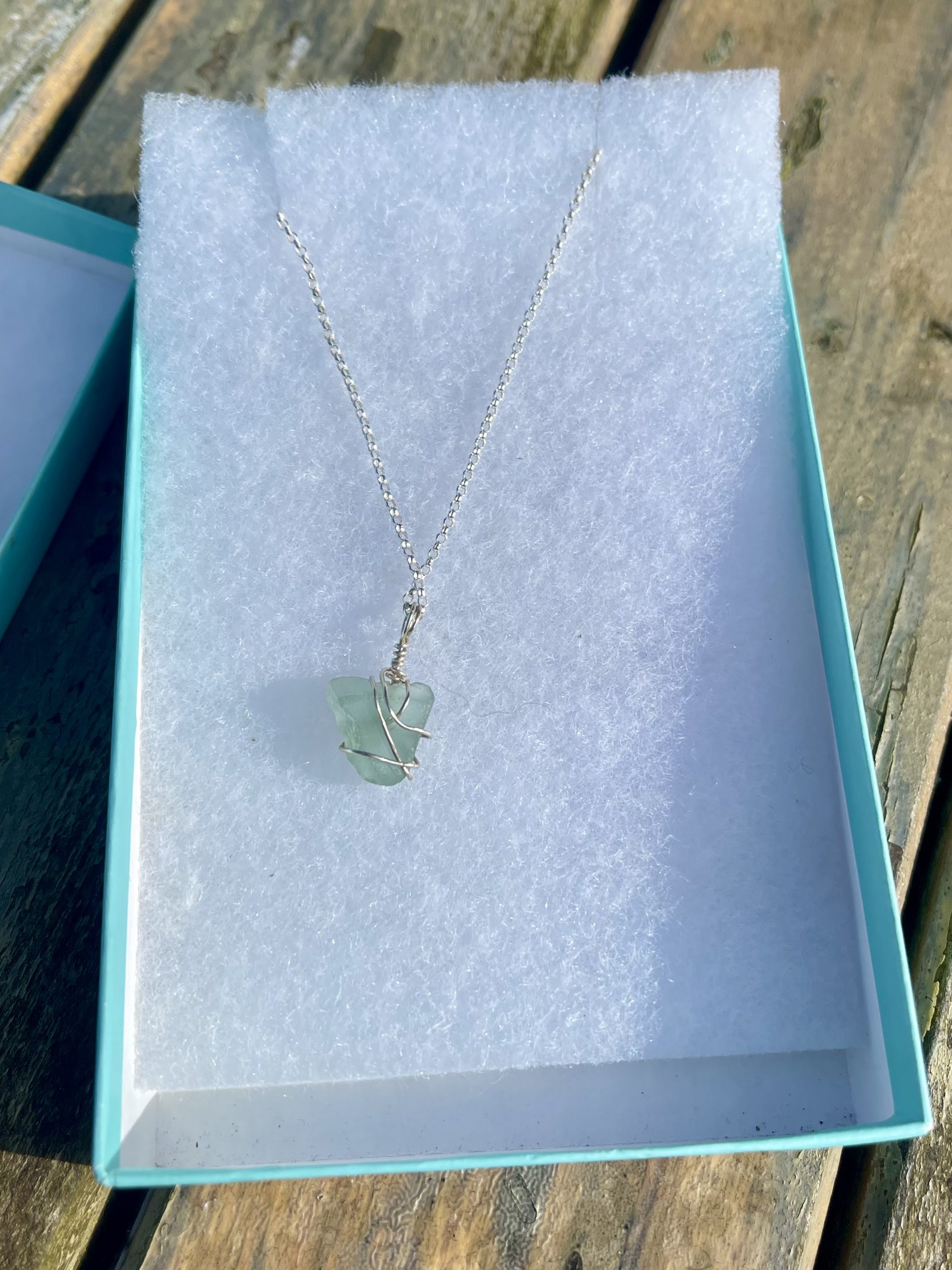 Light Green Seafoam Llangrannog Seaglass & Silver Pendant - Image 2