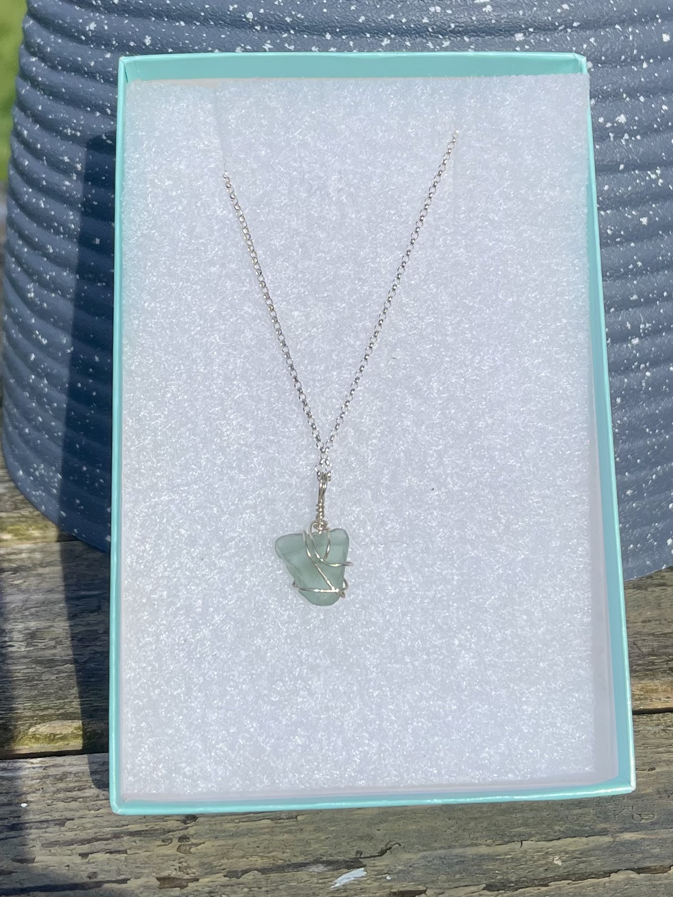 Light Green Seafoam Llangrannog Seaglass & Silver Pendant - Image 7