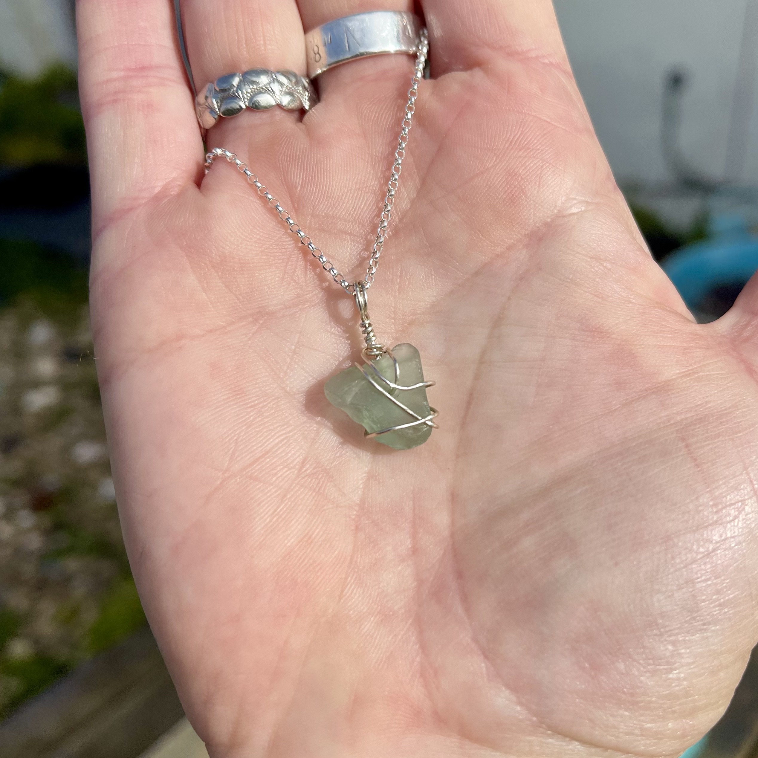 Light Green Seafoam Llangrannog Seaglass & Silver Pendant - Image 5
