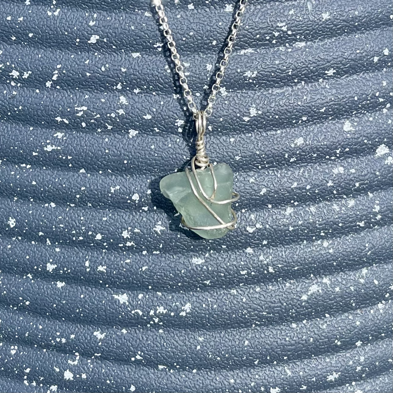 Light Green Seafoam Llangrannog Seaglass & Silver Pendant - Image 4